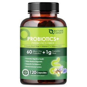 NATURE TARGET for Women & Men Prebiotic Fiber Supplement with 60 Billion Probiotics - 120 Veggie Capsules - 1 of 4