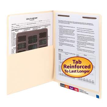 Smead End Tab Pocket Folder with Fastener, Straight-Cut Tab, 1 Pocket, Letter Size, Manila, 50 per Box (34100)