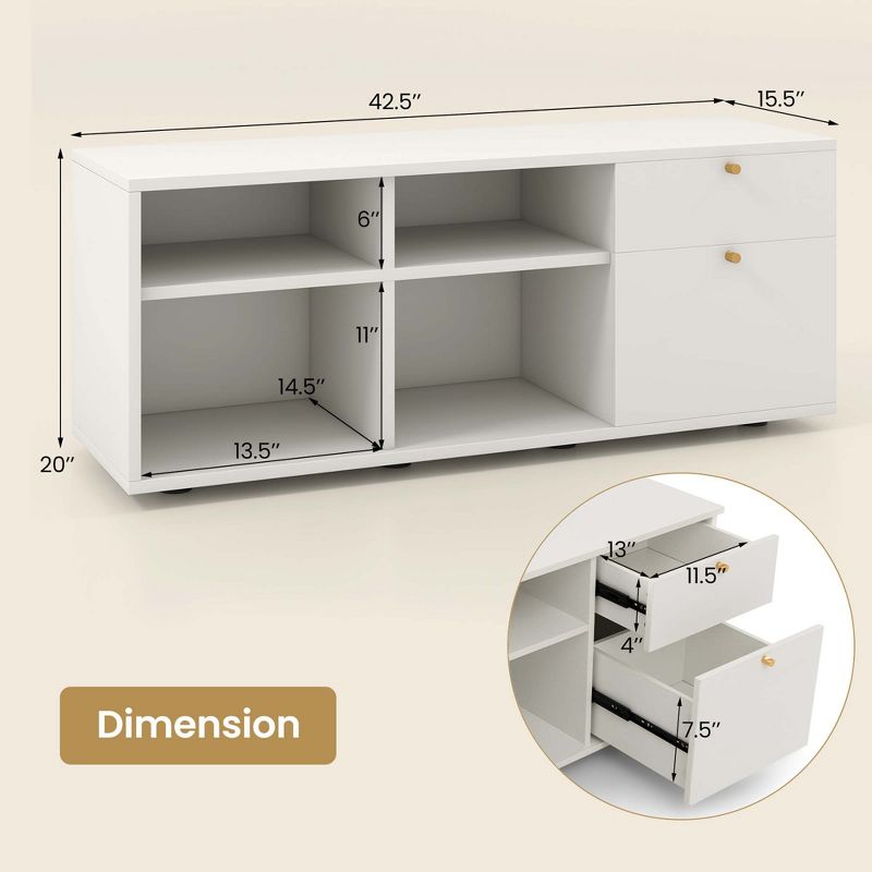 Costway Storage Cabinet with 2 Drawers 4 Cubes Adjustable Feet Floor Display Cabinet White, 3 of 11