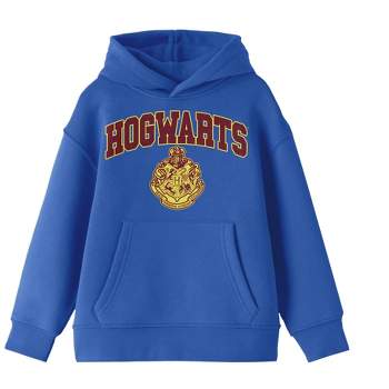 Harry Potter Hogwarts Text & Crest Logo Youth Boys Royal Blue Graphic Print Hoodie
