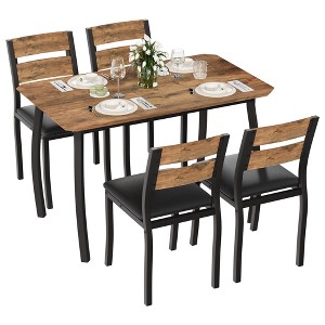 5 Piece Farmhouse Dining Table Set for 4, Industrial Kitchen Table with Padded Chairs & Iron Frame - 1 of 4