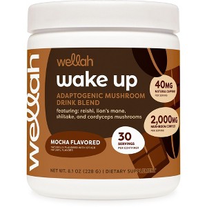 Wellah Wake Up Adaptogenic Mushroom Drink Blend Mocha Flavored (30 Servings) - 40mg Natural Caffeine, 2000mg Mushroom Complex - 1 of 4