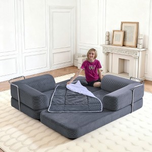 KWPZQEB 74.8" Modern Convertible Sofa, Corduroy Compressed Floor Sofa with 2 Pillows & Armrests, Cloud Loveseat, 5-in-1 Modular Sofa for Living Room - 1 of 4