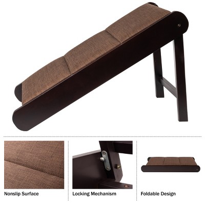 Brown Wood Folding Dog & Puppy Ramp with Nonslip Padded Surface