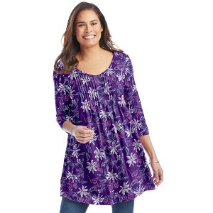 Woman Within Women's Plus Size V-Neck Pintucked Tunic - 1 of 4