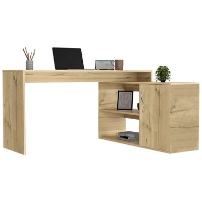 Vynxaria Dallas L-Shaped Home Office Desk - Stylish Functional with Shelves & Cabinet for Work/Study