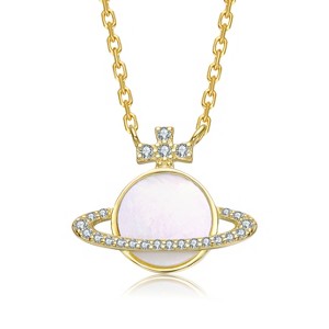 Guili 14K Gold Plated with Mother Of Pearl & Clear Cubic Zirconia Saturn-Inspired Necklce For Kids - 1 of 2