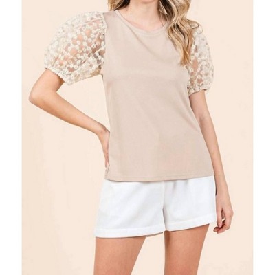 Women's Round Neck Puff Short Sleeve Top - mittoshop