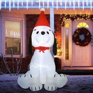Whisen 6FT Christmas Inflatables Outdoor Decorations Puppy Dog Wearing a Santa Hat, Blow-Up Yard Christmas Decor - White - 1 of 4