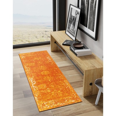Vibrant Orange Synthetic Runner Rug with Easy Care