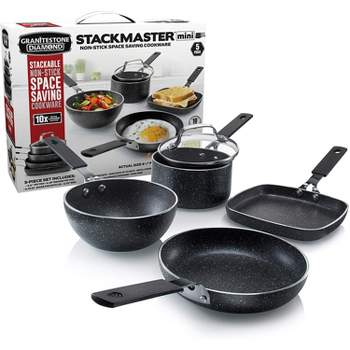 Granitestone Stackmaster 5 Piece Mini Nonstick Cookware Set with Rubber Grip Handles