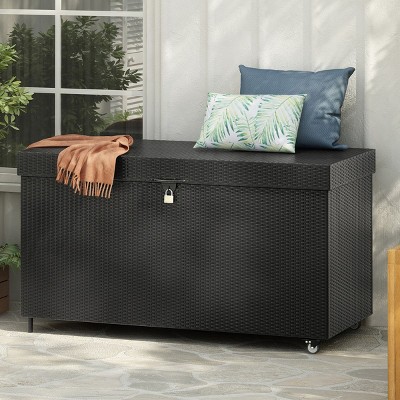 Coolbibila-200 Gallon Wicker Deck Box With Wheels, All-Weather Outdoor Storage Box, Rattan Storage Bin For Patio Furniture, Pool Storage