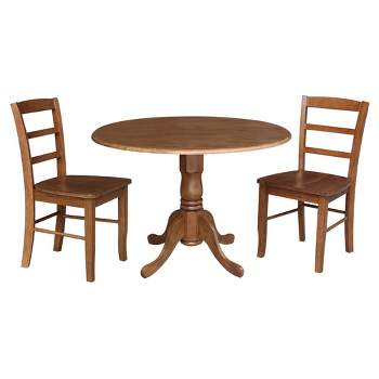42" Albion Drop Leaf Dining Table with 2 Madrid Ladderback Chairs Distressed Oak - International Concepts