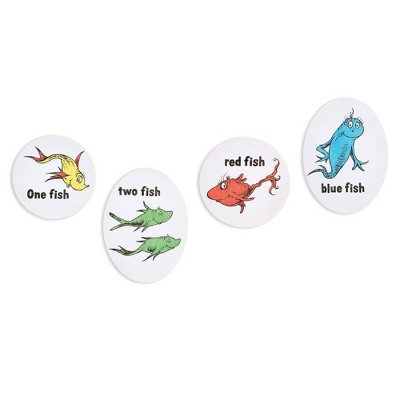 4pc 8"x8" Dr. Seuss One Fish, Two Fish, Red Fish, Blue Fish Stretched Canvas Wall Art Set