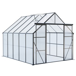 Gulches 8x10FT Black Double Sliding Door Polycarbonate Greenhouse Raised Base Anchor Adjustable Roof All Season Outdoor Backyard - 1 of 4