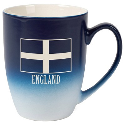 Elanze Designs England British Flag 12 Ounce Ceramic Laser-Etched Engraved Drinkware Mug, Blue and White Ombre