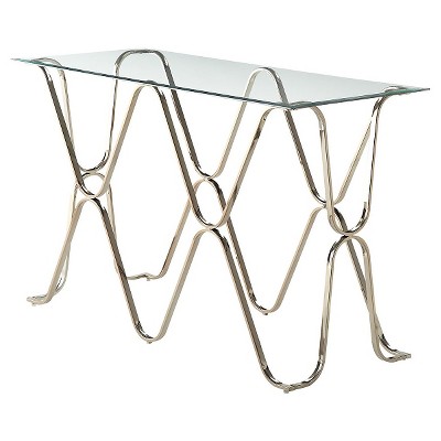 Wellingham Contemporary Metal Glass Top Sofa Table Chrome - HOMES: Inside + Out