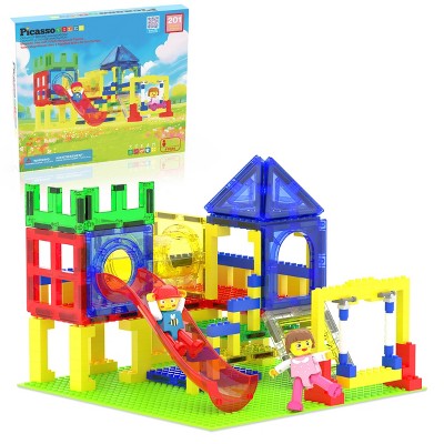 PICASSO-TILES Magnetic Tiles for Kids, 201PCS Park Playground Slide Theme, Construction STEM Building Blocks Educational Toy
