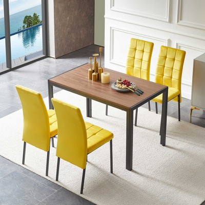 Okak Modern Nordic Velvet Dining Chairs Set of 4, Kitchen Side Chairs with Gold Metal Legs & High Back Cushion for Dining Room