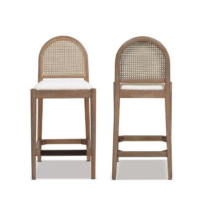 NicBex Dining Chairs Set of 2 Upholstered Chair Curved Back Cane Rattan Counter Stools, Fabric Accent for Kitchen, Bedroom