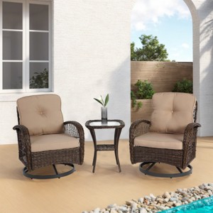3-Piece Outdoor Swivel Rocker Patio Set – 360° Rotating Chairs with Cushions And Tempered Glass Table-Maison Boucle - 1 of 4