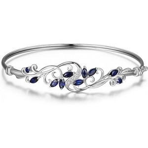 925 Sterling Silver Rhodium Plated Bangle, Two-Tone Filigree Bracelet with Blue Sapphire CZ or Amethyst Topaz, 7.25 Inch - 1 of 4