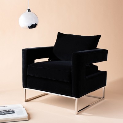 Olivya Black Velvet and Wood Contemporary Accent Chair