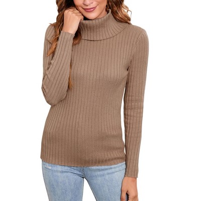 Womens Pullover Sweater Turtle Neck Long Sleeve Sweater Ribbed Knit Sweater,Camel - 2XL