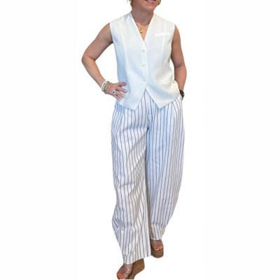 Women's STRIPED COMFORT FIT TROUSERS - WHITEROOM+CACTUS