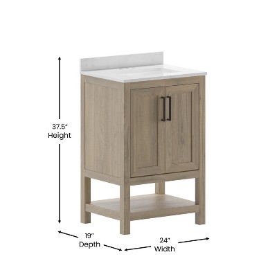 Vega 24'' Brown MDF Bathroom Vanity with Carrara Marble Top
