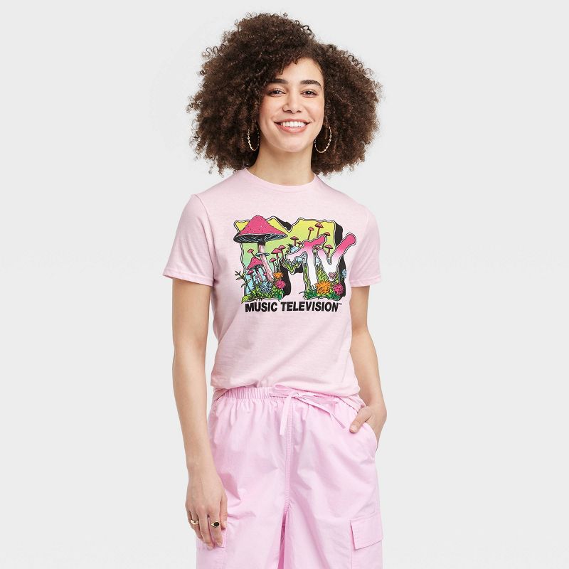 Women's MTV Mushroom Short Sleeve Graphic T-Shirt - Pink, 1 of 6