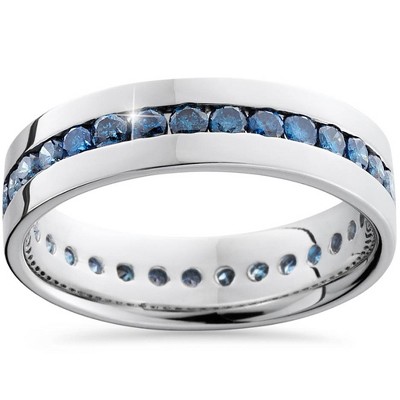 Pompeii3 1 1/5ct Blue Diamond Channel Set Eternity Ring 14K White Gold