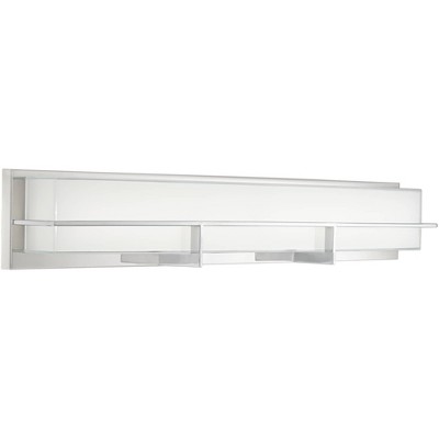 Possini Euro Design Modern Wall Light LED Chrome Hardwired 33 1/2" Wide Light Bar Fixture White Glass for Bathroom Vanity