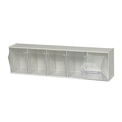 Quantum Storage Systems Tip Out Bin, (5) Compartment, Handle With Label Slot, Opens To A 45° Angle,