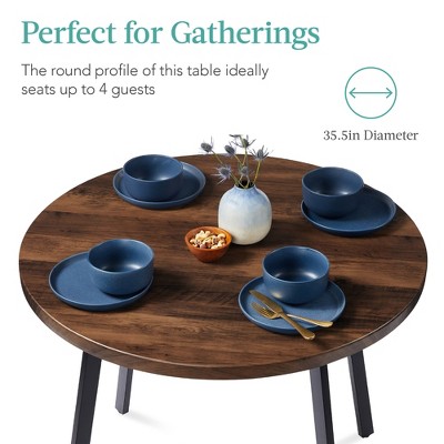 35.5" Round Black MDF Mid-Century Modern Dining Table