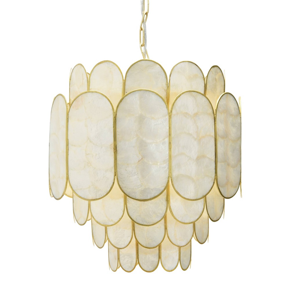 Storied Home 4-Tier Capiz and Metal Chandelier: Seashell Light Fixture for Entryway, ETL & UL Listed