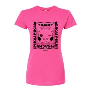Women's - Pokémon - Pikachu Face With Grid Fitted Graphic T-Shirt - 1 of 3