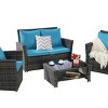 Outdoor Sofa Set, 4 Pcs Rattan Wicker Sofa, Sofa Set with Armrest Chairs and Tempered Glass Coffee Table, Sofas with Cushions-Coolbibila - 3 of 4
