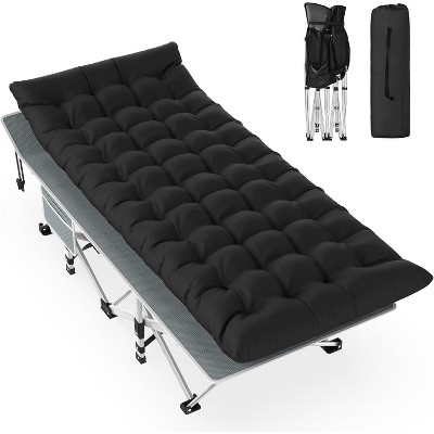 Sportneer Folding Camping Cot Black, Sleeping Cot for Adults with Carry Bag, Mattress, 1200D Layer Oxford Portable Camp Bed