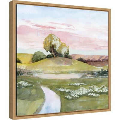 16" x 16" Pink and Green Nature Landscape Framed Canvas