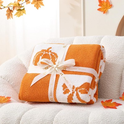 Amelie Home Chenille Knit Soft Cozy Throw, Reversible Festive Pattern, Fall Gift Blanket, Stylish Autumn Decor for Couch Bed