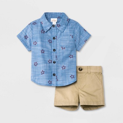 Image of Baby Boys' 2pc Star Chambray Top & Bottom Set - Cat & Jack™ Blue 6-9M