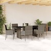 vidaXL - 7 Piece Poly Rattan Patio Dining Set - Gray - Cushioned Chairs with Tempered Glass Tabletop - Outdoor Furniture Set for Garden and Backyard - 2 of 4