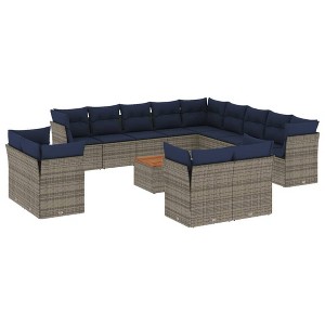 vidaXL 14 Piece Patio Sofa Set with Cushions Gray Poly Rattan - 1 of 4