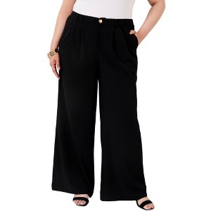 June + Vie by Roaman's Women's Plus Size Pleated Wide-Leg Trousers - 1 of 4