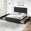 Full Size Bed Frame with 4 Storage Drawers and Headboard, Linen Upholstered Platform Bed Frame with Wooden Slats Support, Button Tufted Design, Grey - 3 of 4