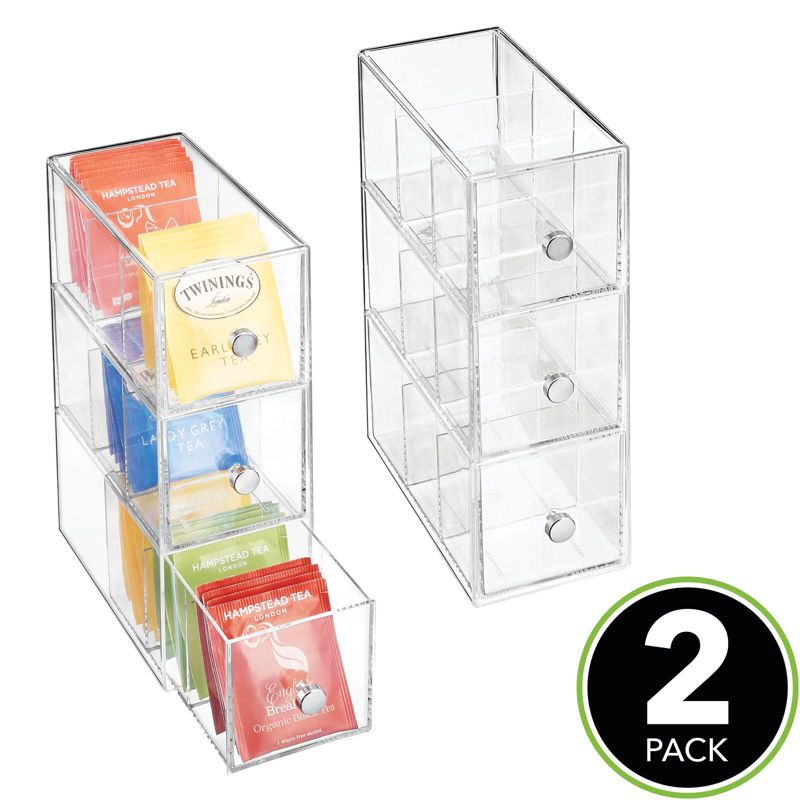 mDesign Plastic Kitchen Storage Tea Organizer, 3 Drawers, 2 of 9