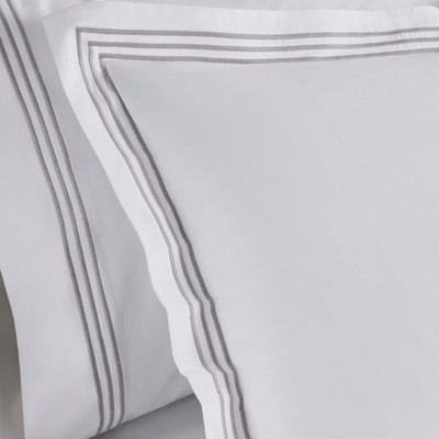 California King White Cotton Duvet Cover Set with Silver Embroidery