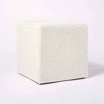 Lynwood Square Upholstered Cube Ottoman Faux Shearling Cream Boucle - Threshold™ designed with Studio McGee