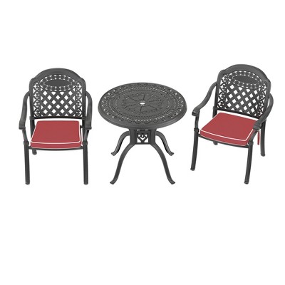 Vynxaria 3-Piece Cast Aluminum Patio Furniture Set with Brown Cushions ¨C Elegant & Comfortable